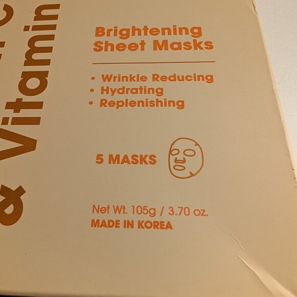 Aura Radiant Vitamin C & Vitamin E Sheet Masks 5 Pack Wrinkle Reducing Hydrating - Picture 2 of 5